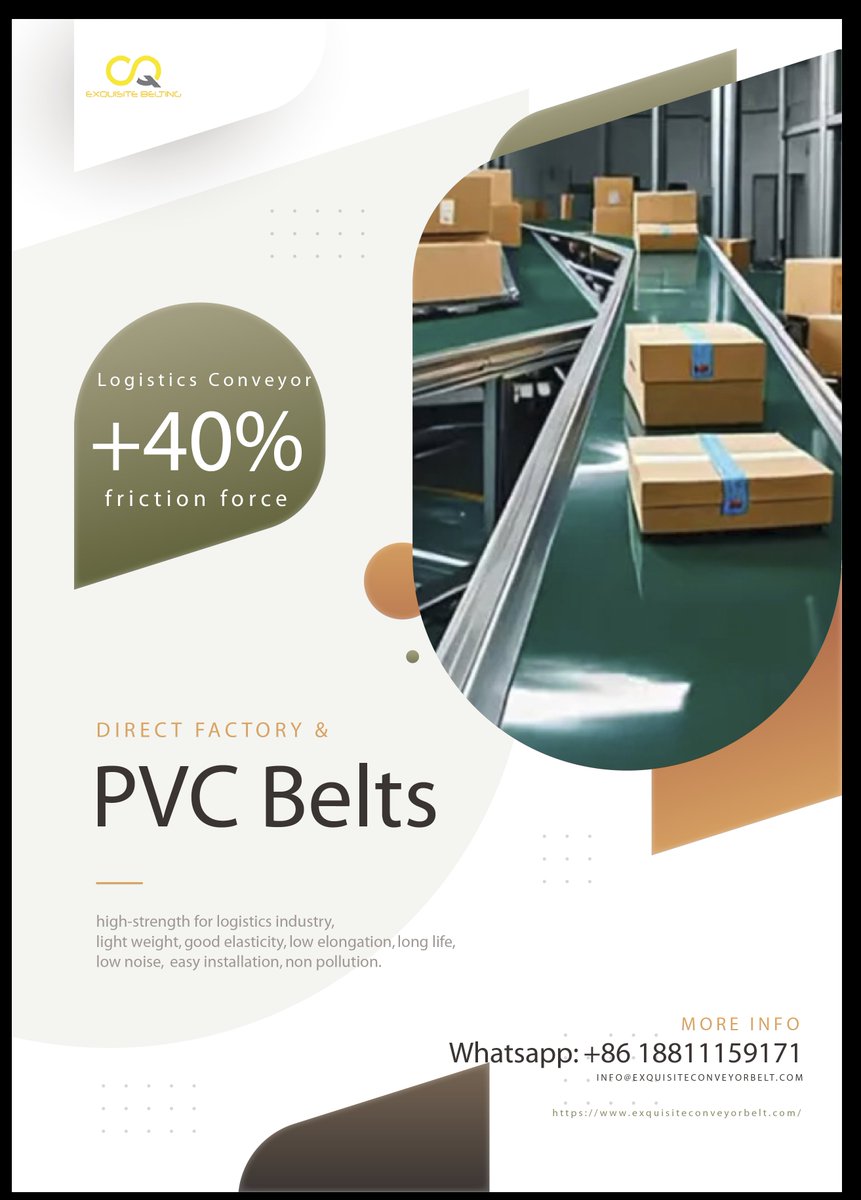 EdwardBelting's tweet image. Three types of high-friction patterned PVC belts for #logisticsconveyor:

Crescent PVC Belt, Vertical Line PVC Belt, Saw Tooth PVC Belt.

#Factory direct sales, #delivery in as fast as 2 weeks, quality compliance certificates, after-sales guarantee.