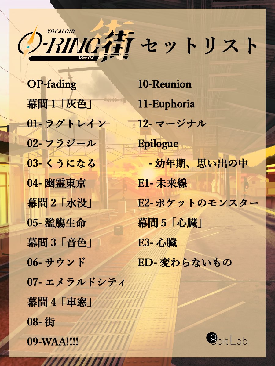 voca_phi_8bit's tweet photo. #ボカファイ04 終演しました。🌇

本日のセットリストはこちら！
お気に入りの演目はありましたか？🚃

感想はぜひハッシュタグ  #ボカファイ04 をつけてお願いします。 https://t.co/chiPwVTSV0