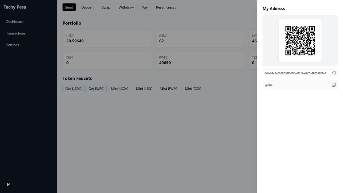 ElmCrypto's tweet photo. I have made more progress on the @arc fintech app 
- Account / wallet creation and login via privy
- Support for wallet, QR code and @ handles transfers 
- Supabase DB for transaction records
- Faucet tokens minting 
- Transactions view
- Currently working on admin backend https://t.co/4QbnSIt0ud