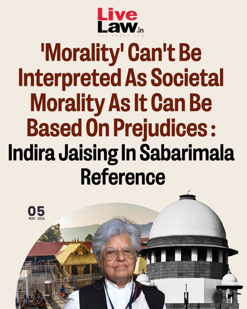 LiveLawIndia's tweet image. How to interpret the term 'morality' used in Articles 25 and 26 as one of the limitations on the exercise of religious freedoms is an issue which the nine-judge bench in the Sabarimala reference has been asked to settle.
Read more: zurl.co/tLT3c
#SupremeCourt