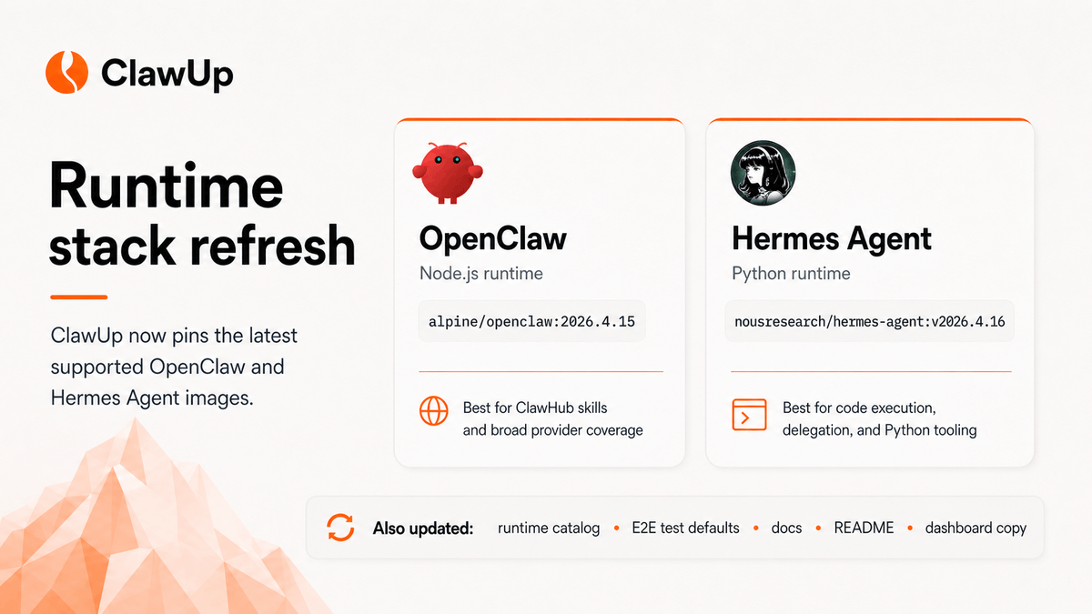 OpenClaw and Hermes runtime refresh is in: • @OpenClaw → alpine ...