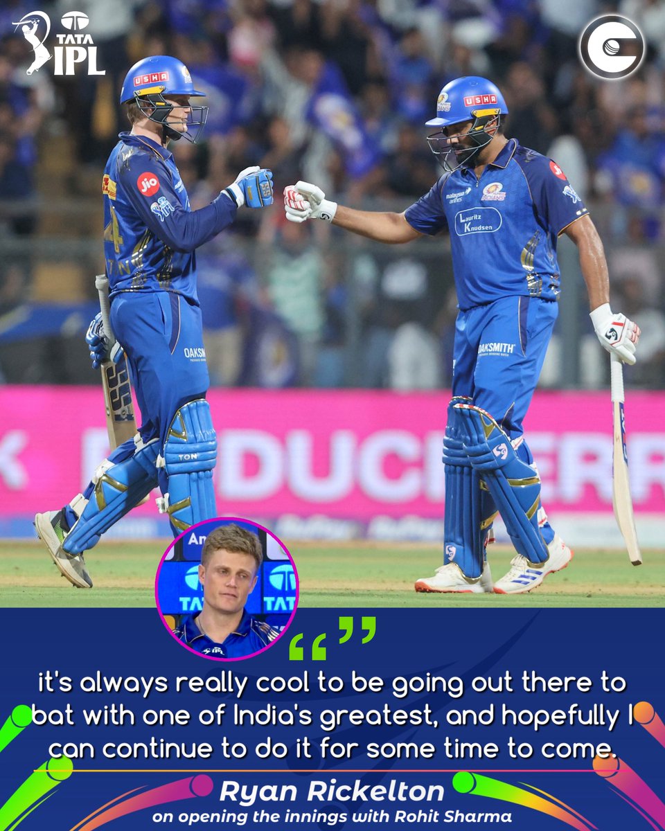 circleofcricket's tweet photo. Ryan Rickelton describes the feeling of opening the innings with Rohit Sharma for Mumbai Indians.
#IPL2026 #MIvLSG #MI #MumbaiIndians https://t.co/8pJPhZhfKA