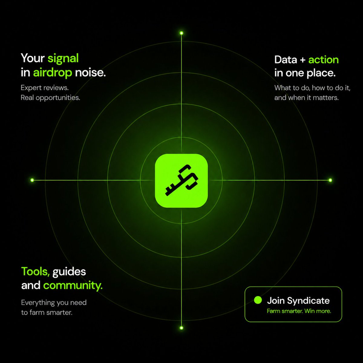 Your signal in airdrop noise, find it early track it in the app don’t miss it!

Syndicate keeps you ahead 💚