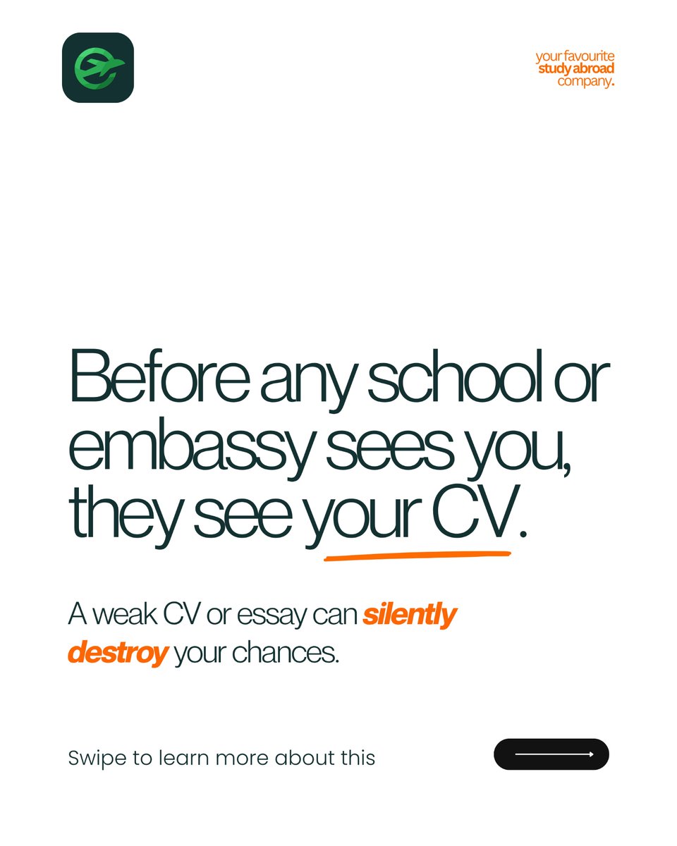 TravelWExplore_'s tweet photo. Your CV speaks before you do.
Don’t let a weak one cost you your opportunity.

We help you stand out, structure it right, and get noticed.

📩 DM “CV HELP” now.

#CVHelp #StudyAbroad #ScholarshipTips #VisaSuccess #CareerGrowth #StudentLife #ApplicationTips #AbroadJourney https://t.co/EeEGHS6Vru