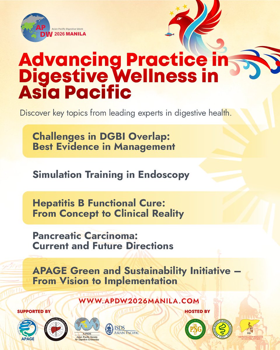 apdw2026manila's tweet photo. Advancing digestive wellness in Asia Pacific 🌏Explore insights from leading experts on innovations, challenges &amp; the future of gastroenterology.

📅 24–28 Nov 2026
📍 PICC, Manila

Learn more: https://t.co/Y1kqoydZ9A
#APDW2026 #APDWManila #DigestiveHealth https://t.co/sCrtyKNVJ8