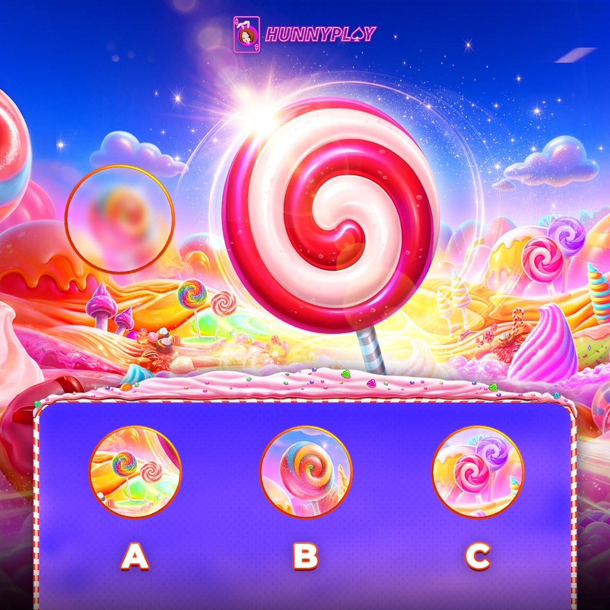 HunnyPlay_'s tweet photo. 🎉 Can you find the hidden candy? Test your luck and grab amazing bonuses! 🍭

🎁Total Reward: 150 Free Spins - No Deposit 
📢 How to join:
1️⃣Follow + ♥️ + 🔁
2️⃣Tag 1 friend 
3️⃣Comment your answers + Username on HunnyPlay

#HunnyPlay #Minigame https://t.co/LGjbWkn4nD