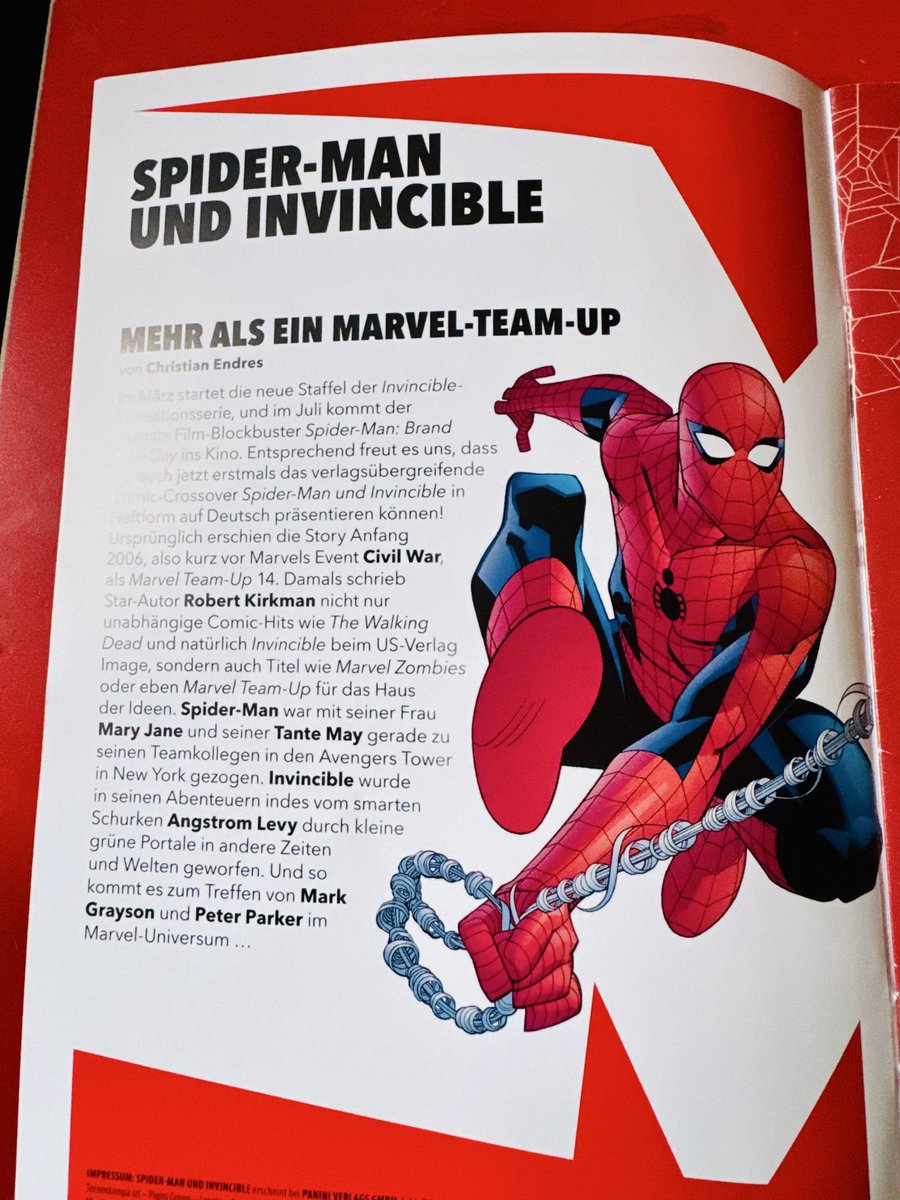 MisterEndres's tweet image. Nach 20 Jahren hat @PaniniVerlag das Marvel Team-Up zwischen #SpiderMan &amp;amp; #Invincible erstmals auf Deutsch rausgebracht – als Heft! Sogar mit einem kurzen Vorwort von mir 🤩 Schöne Sache, da ich beide Heroes bekanntlich sehr mag ♥️ #comics #comic #autorenleben #marvel