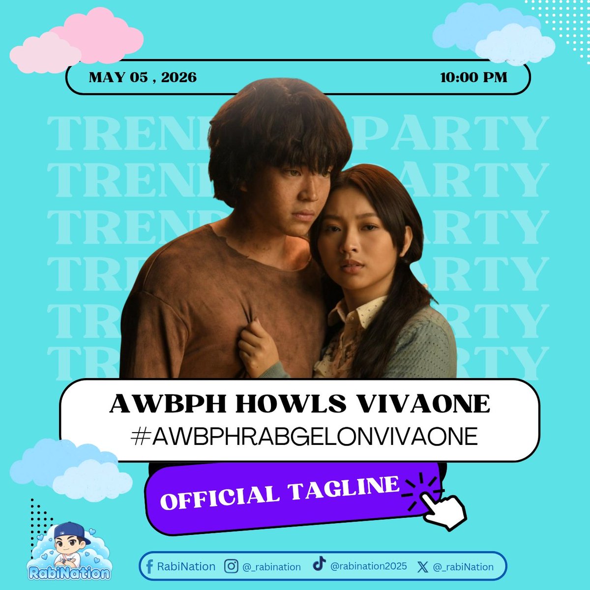 rabination_ofc's tweet photo. Let's show our love and support, RabiNation! 🫶
Our trending party starts at 10:00 PM tonight. Use the official tagline to make sure our voices are heard! 💫
AWBPH HOWLS VIVAONE
#AWBPHRabGelOnVivaOne
#RabiNation #AWBPH #RabinAngeles #AngelaMuji https://t.co/DnuzASphvl