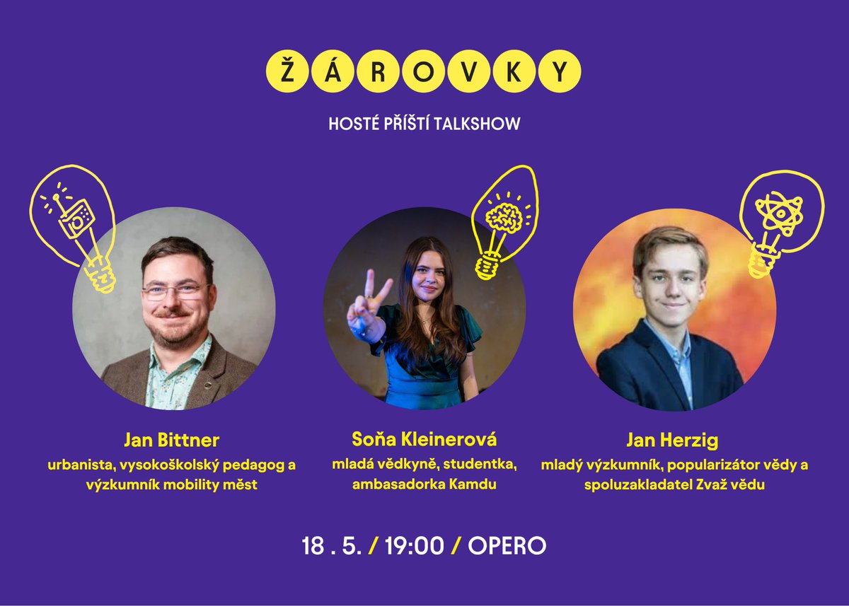 AlexandraKala's tweet photo. Květnové Žárovky v OPERO znají třetího hosta: Soňa Kleiner studuje na hradeckém Gymnáziu Boženy Němcové, ale už teď toho stihla víc než jiní za celou kariéru. 🌟

Na Akademii věd zkoumá izolaci plazmidu a má jasný cíl: najít lék na leidenskou mutaci, poruchu srážlivosti krve, kterou má její nejlepší kamarádka. 🔬

Vedle toho stojí za školním časopisem Gybonoviny, který letos získal ocenění třetí nejinspirativnější časopis v Česku.

Sama získala dvě velká ocenění: Top student Česka a Cenu Jana Opletala, která se uděluje jednou ročně za mimořádný přínos pro společnost.

„Nerada vyhrávám, ale chci spoustě studentů předat odvahu." 👏 Na květnových Žárovkách bude předávat nejen odvahu, ale spolu s Janem Herzigem a Janem Bittnerem spoustu ryzí inspirace.

Na diskusi přijde jako ambasadorka Nadace Neuron a Kamdu - projektu, kde studenti navštěvují firmy a organizace, potkávají se s odborníky a hledají vlastní cestu.

Jsem zvědavá, jaké cesty otevře sobě i jiným na Žárovkách. 😊

Rezervujte si své místo: https://t.co/DSAxd5wMSg