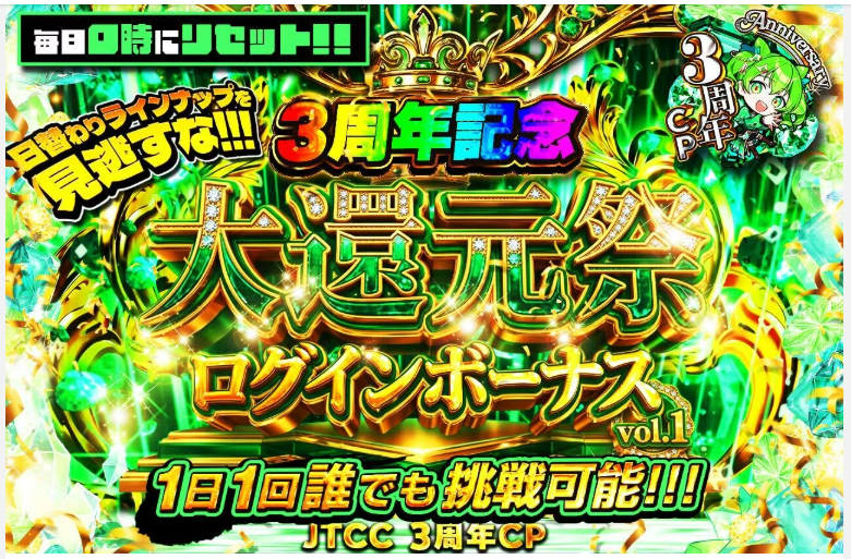 ✨JTCC3周年キャンペーン5日目&6日目!!✨ 1coinで回せるログイン