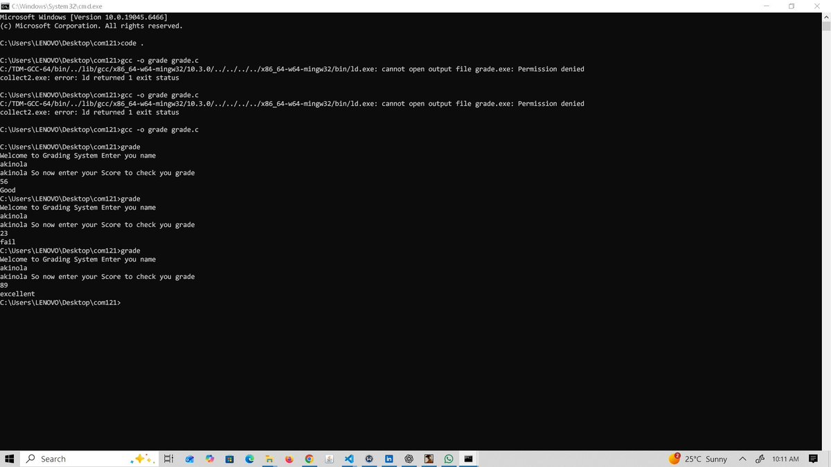 Devakinola's tweet photo. Built a grading system in C 🧠

Input → Process → Output

Simple idea, but great practice for:

logic building
condition handling
clean code

C still teaches discipline. https://t.co/K5frXFRZjP