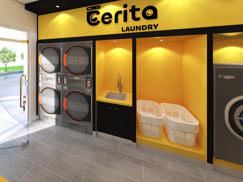 indrarestu2's tweet image. Laundryshop dgn interior nuansa hitam &amp;amp; kuning.
Eksterior tetap mempertahankan warna fasad yg netral (putih)
#interiordesign #laundryshop #3dinteriordesign