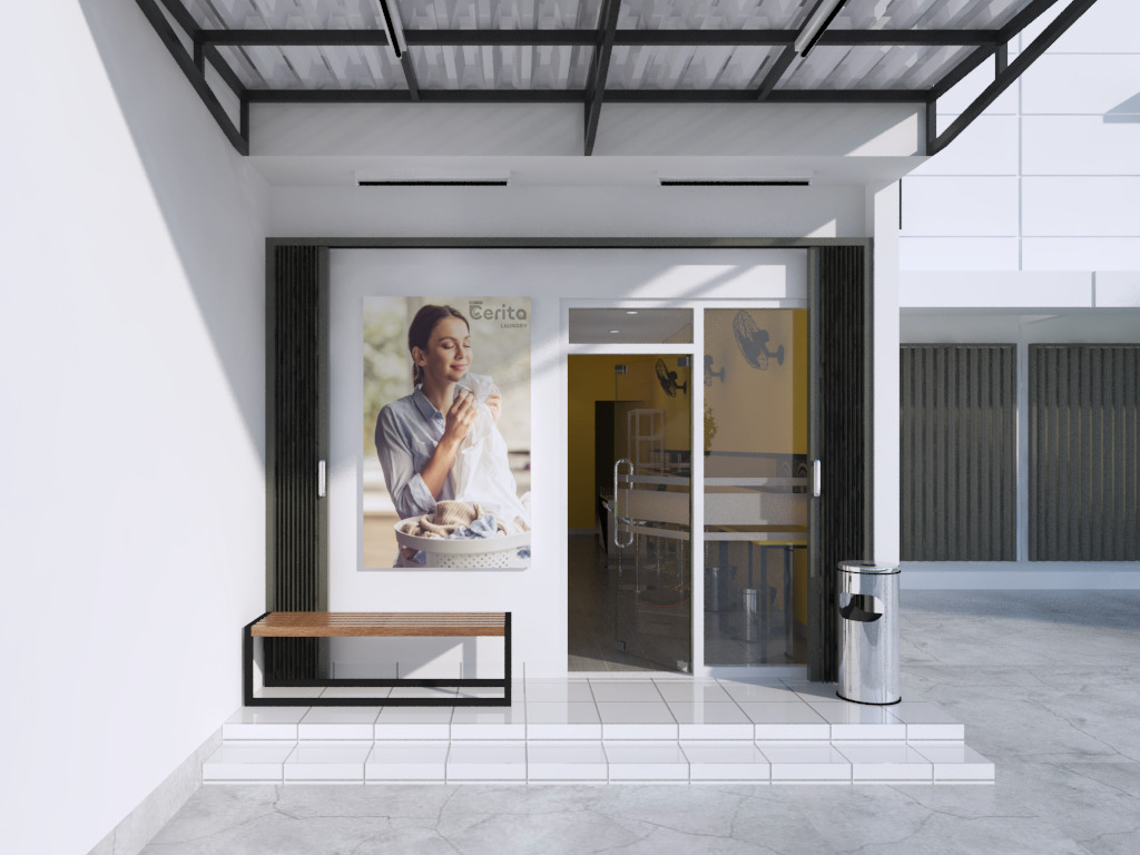 indrarestu2's tweet image. Laundryshop dgn interior nuansa hitam &amp;amp; kuning.
Eksterior tetap mempertahankan warna fasad yg netral (putih)
#interiordesign #laundryshop #3dinteriordesign