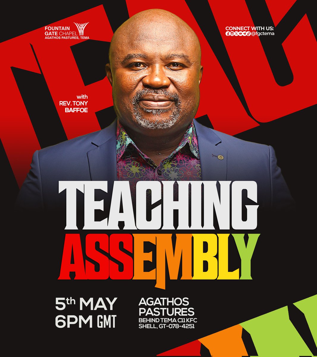 fgctema's tweet photo. Join us tonight at 6pm for the Teaching Assembly with Rev. Tony Baffoe.

#AgathosPastures #favour #fypシ゚viral #Bibleteaching https://t.co/7s242dLcC0