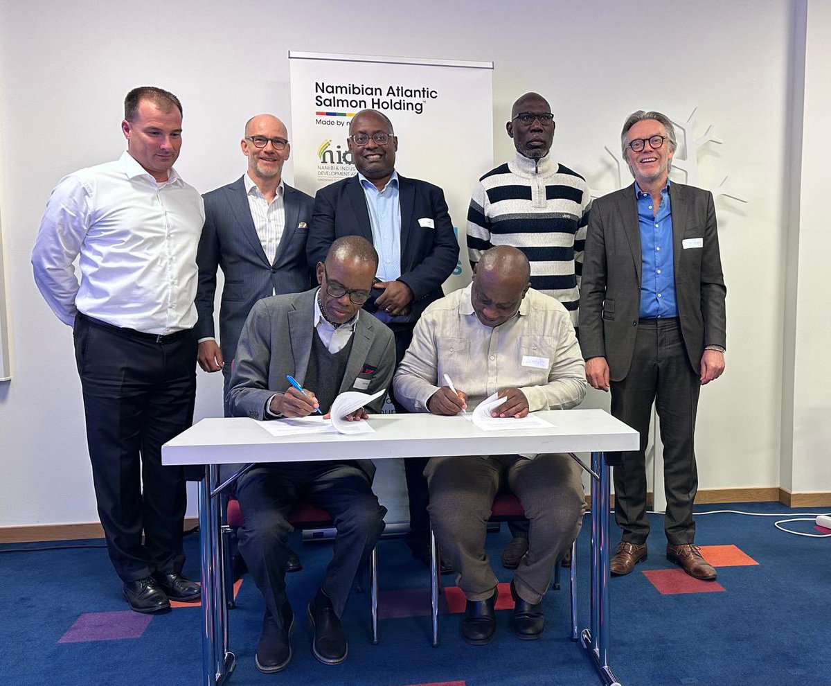 NIDA_2016's tweet photo. Namibia is advancing its salmon industry. 🇳🇦🐟

At a seminar in Bergen, Norway (27–28 April 2026), key stakeholders marked progress with the signing of a share underwriting agreement, building on earlier discussions in Windhoek.

A step forward in developing a aquaculture sector. https://t.co/501kTTezSd
