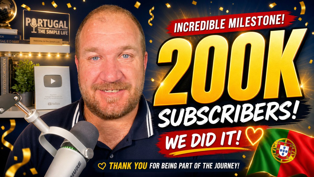 PortugalSimple's tweet photo. We have officially surpassed 200,000 Subscribers and are fast approaching 5 MILLION views on YouTube!

An amazing testament to the power of sharing a dream and building a community around it ✨

This achievement didn’t happen by chance—huge congratulations to Dylan for the passion, consistency, and hard work that made it all possible.
Here’s to this amazing milestone and everything still to come! 🥂🚀

#portugalthesimplelife #youtube #200k #podcast