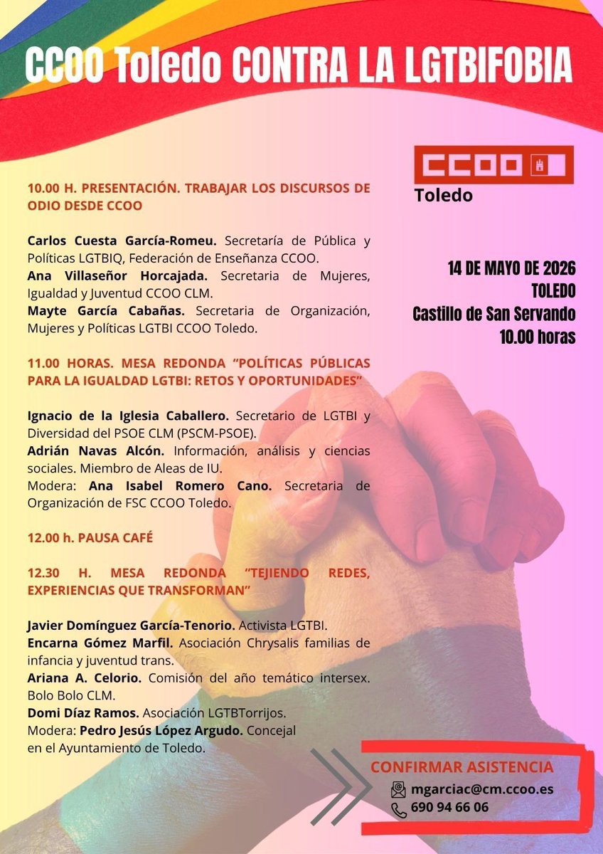 iutoledo's tweet photo. Cita indispensable para el 14 de mayo
Luchamos por un mundo mejor, en el que se pueda ser y amar libremente
Sin miedo
Sin jaulas
Sin armarios https://t.co/uDzTQAuxf3