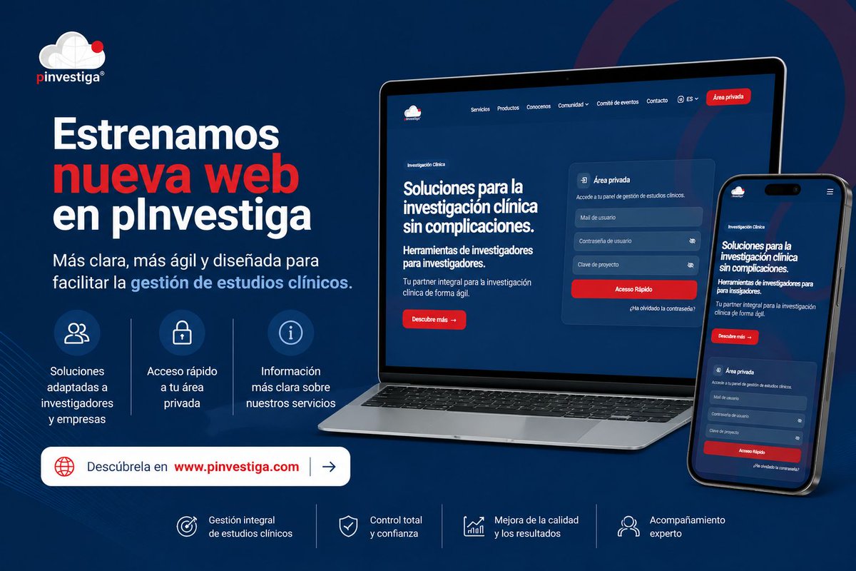 pinvestiga_'s tweet image. 🚀 Estrenamos nueva web en pInvestiga

Más clara, ágil y pensada para facilitar la gestión de estudios clínicos.

Descúbrela 👉 pinvestiga.com

#pInvestiga #InvestigaciónClínica #eHealth #Innovación
