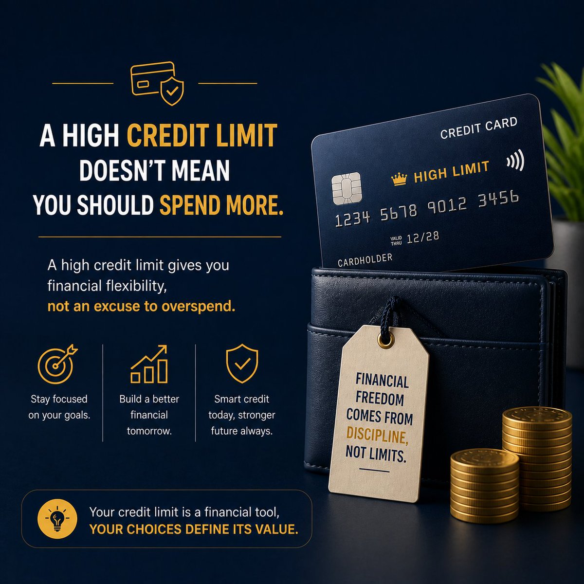 BSMktServices's tweet photo. High credit limit isn’t extra money.
It’s trust.

Don’t spend more—manage better.

✔ Spend wisely.
✔ Keep utilisation low.
✔ Use credit as backup.

Discipline builds wealth.

#MoneyMatters #CreditCardTips https://t.co/d1wiZNzMjP