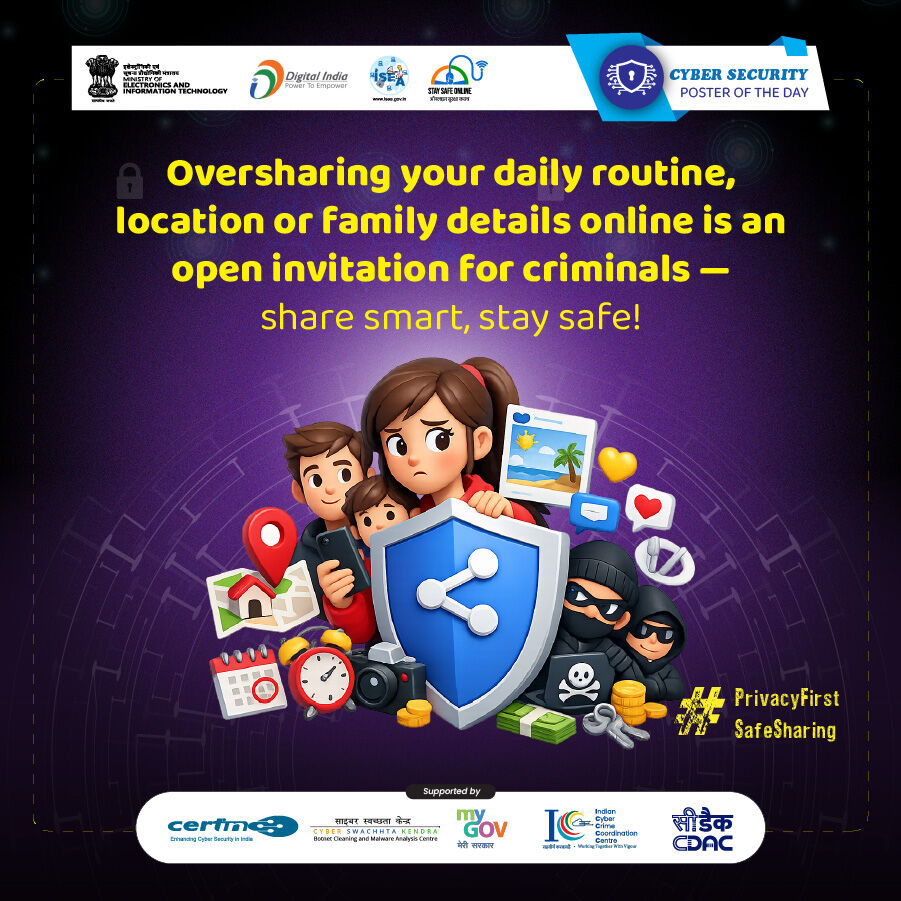 SSOIndia's tweet image. #Poster
Are you sharing more than you should online? Oversharing personal details like location or daily routines can put you at risk—think before you post.

#CyberSecurity #PrivacyMatters #StaySafeOnline #DigitalSafety #CyberAwareness #ProtectYourData #OnlinePrivacy #SafeSharing
