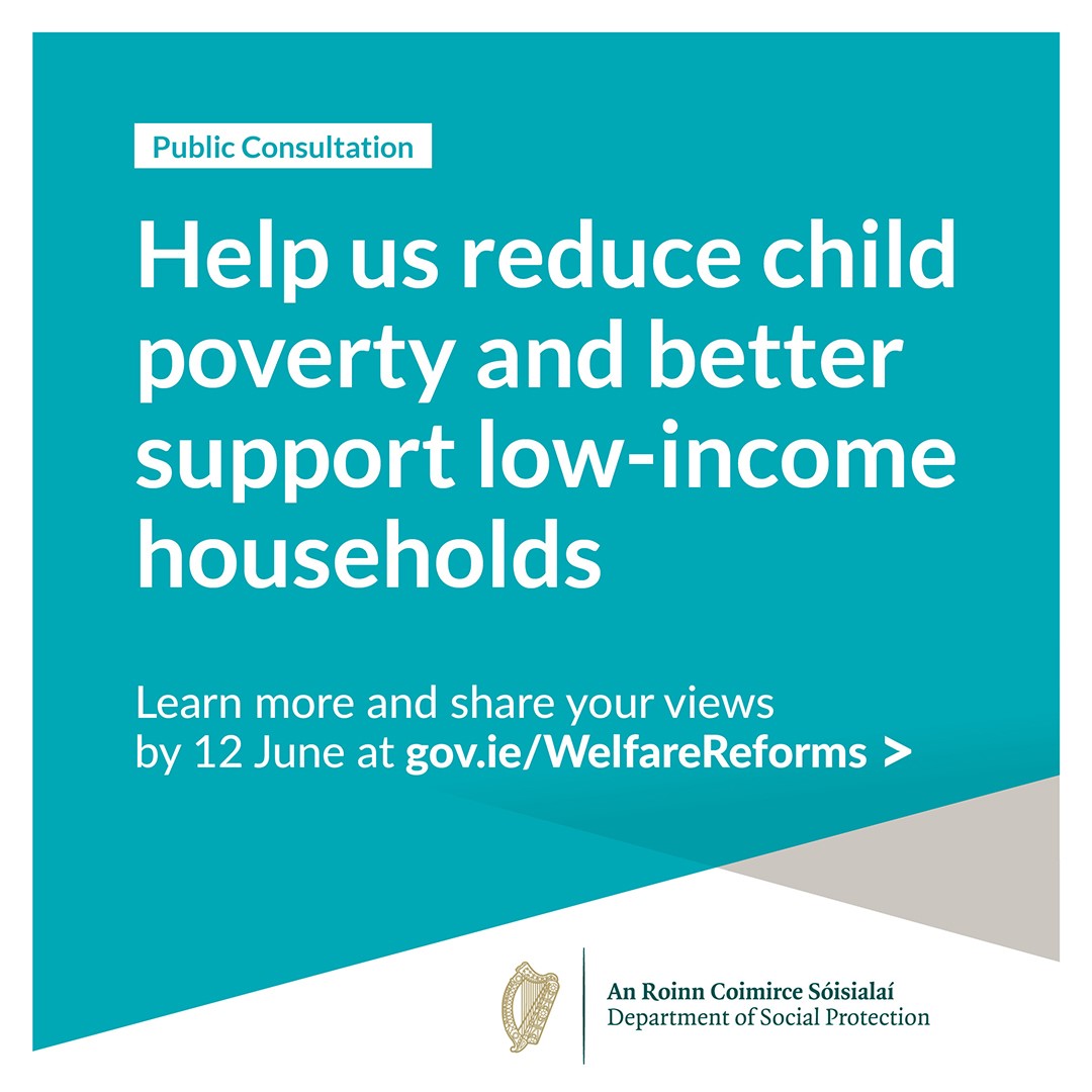 welfare_ie's tweet photo. Public Consultation.

The government is exploring a new weekly Child Payment and a change to our current welfare payment for people seeking work.

Share your views at https://t.co/3amYjlGRLp https://t.co/TBbWfB33dz