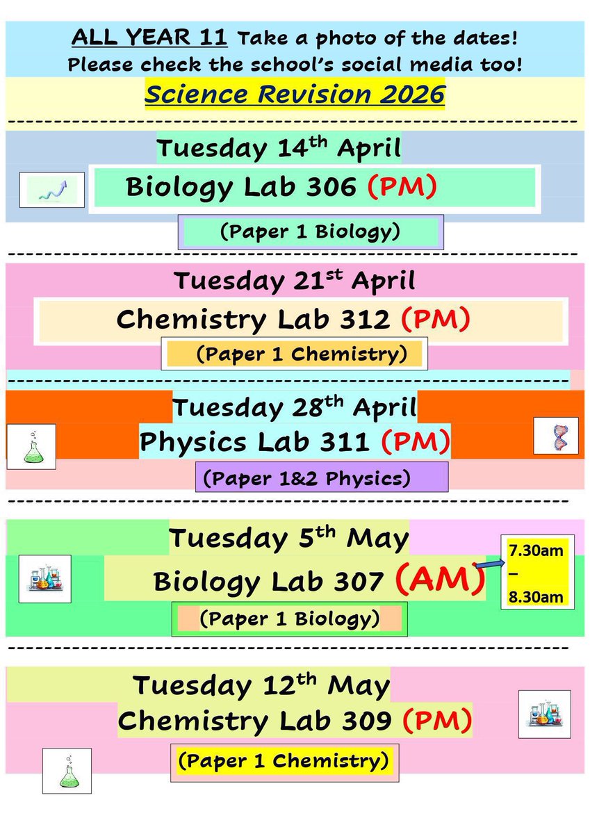 StPaulsRCHigh's tweet image. Dates for May -  get them in your diary! Year 11 make sure that you attend the Science revision sessions which will be a great help preparing for the upcoming exams #Wythenshawe #belongbelieveachieve #GCSE #Science