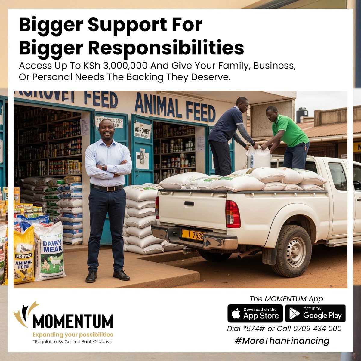 momentum_ke's tweet photo. Your Car Can Step In When You Need It Most. Experience support that goes beyond financing, with a limit of up to KSh 3M and great customer experience.