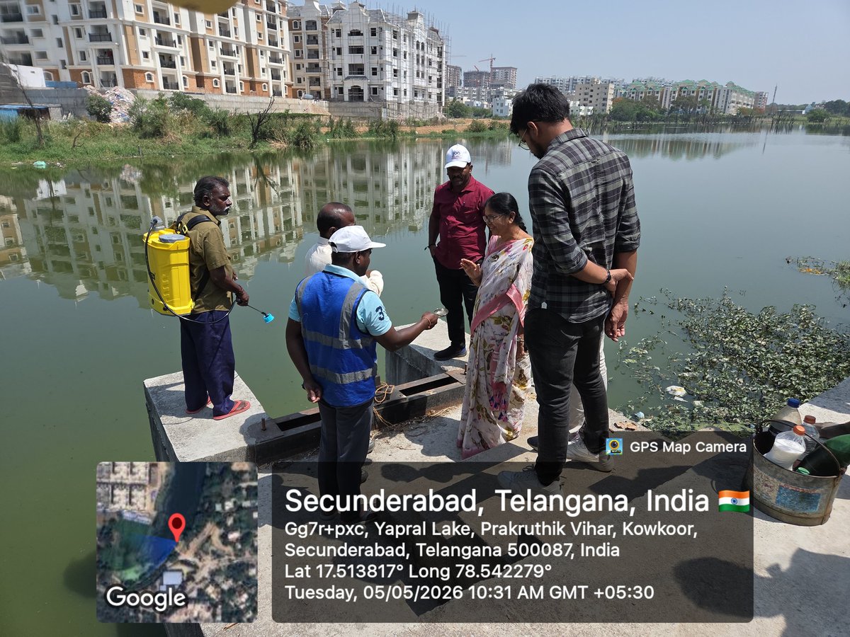 AE_ENTOMOLOGIST's tweet photo. #Entomology Activities 
@Dc1Keesara17100 l,DEE, AEE-SWM along with Entomology Staff Visited nd Verified Larval Density in Nagi Reddy Lake of Yapral ward Keesara Circle,Taking Feed back about Mosquito Menace from Public @MCMalkajgiri @zc_malkajgiri https://t.co/xWjxSvzaKK