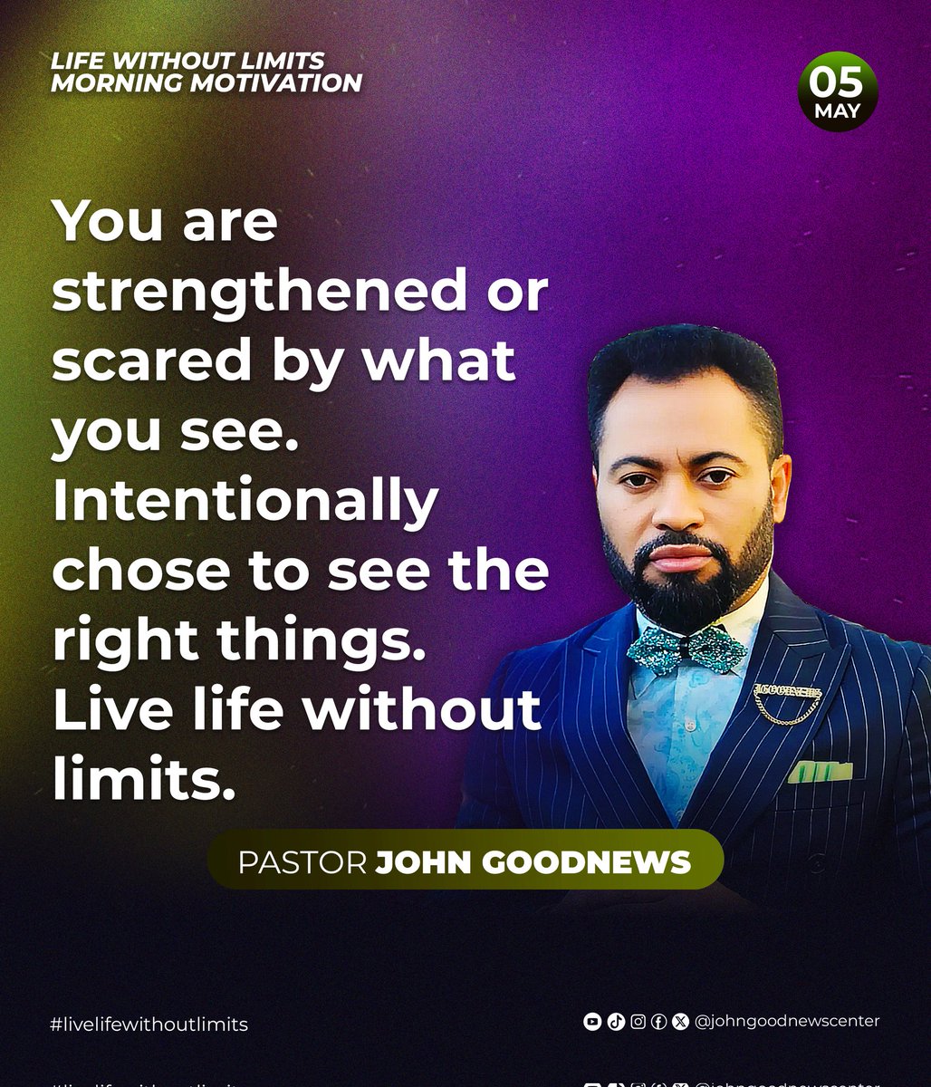 JGNCenter's tweet image. Life Without Limits Motivation by Pastor John Goodnews O 

#PastorJohnGoodnews #LifeWithoutLimits #ThoughtForTheDay #DailyInspiration #LimitlessLiving #PurposeDrivenLife