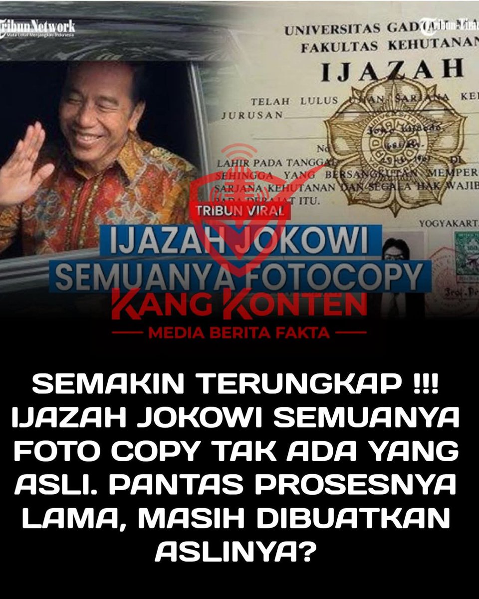 PngAdilnR4kyt's tweet photo. IJAZAH JOKOWI SEMUANYA FOTOCOPY...

SEMAKIN TERUNGKAP, IJAZAH JOKOWI SEMUANYA FOTOCOPY TAK ADA YANG ASLI...

PANTAS PROSESNYA LAMA, MASIH DIBUATKAN ASLINYA...‼️

#REVOLUSIatauTERJAJAH
#REVOLUSIatauTERJAJAH
🆘🆗 https://t.co/gVcSXrNF9q