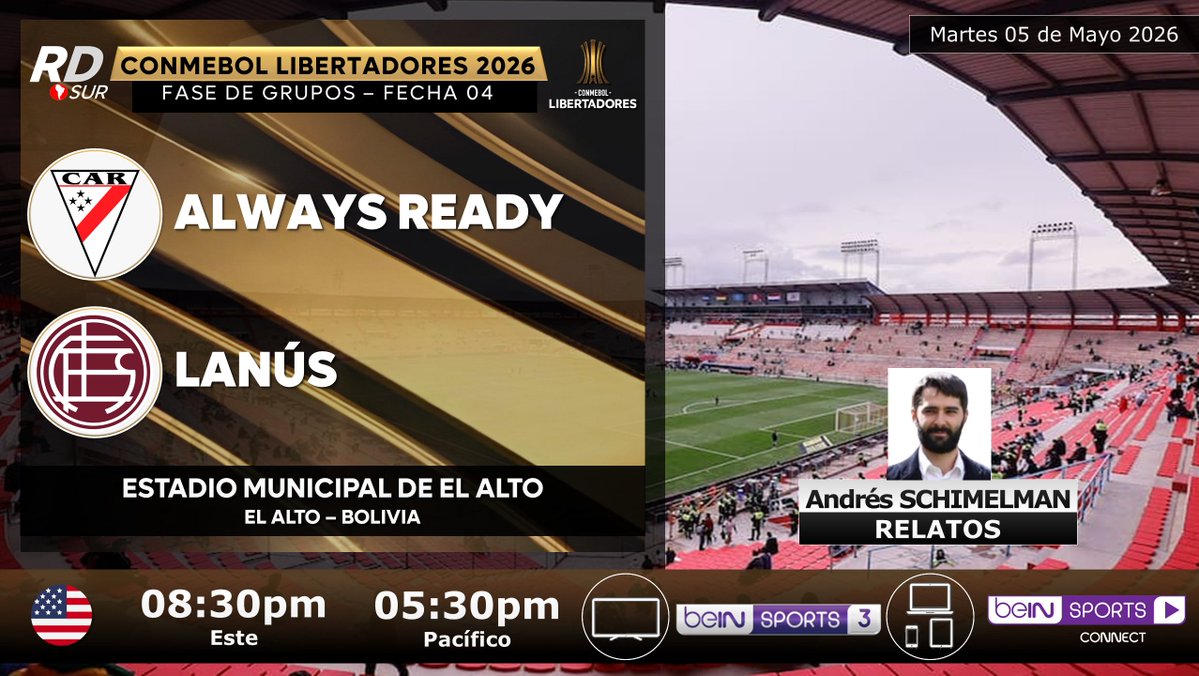 elpollo_ac29's tweet image. #ConmebolLibertadores 2026
🇧🇴 #AlwaysReady vs #Lanús 🇦🇷
🎙️ Relatos: @andischimelman
📺 TV: @ESbeINSPORTS 3 (Audio en Español)
💻📱 beIN SPORTS Connect
#️⃣ #Mediapro - #Conmebol