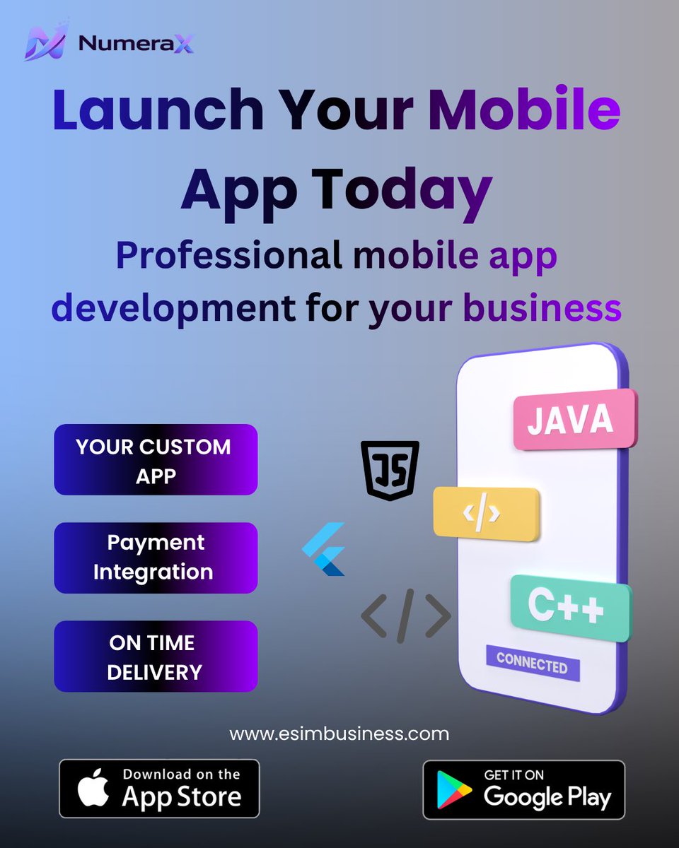 NumeraX_ksa's tweet photo. 🚀 Build Your Mobile App Today

Turn your idea into a powerful app 📱

✅ Payment integration
✅ iOS &amp; Android
✅ Fast &amp; scalable

💳 Payment integration
⚡ Fast development
🚀 Ready to scale

📩 Contact us Today 
https://t.co/bXh2BcVgp3
Ammar@esimbusiness.com 

#Appdevelopment https://t.co/pNylwmJhts