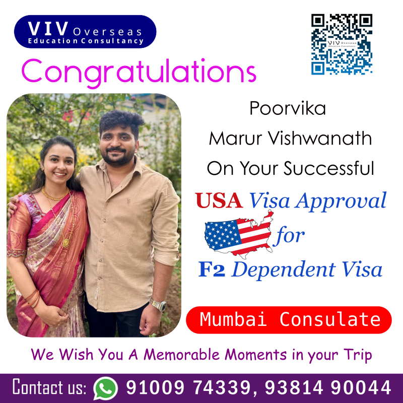 vidhyainvidesh's tweet image. Hearty Congratulations Mrs. Poorvika Marur Vishwanath on Your Successful F2 Dependent Visa #USA #VISA approval at Mumbai Consulate. We Wish You A Joyful USA Trip and Memorable Moments on behalf of #Vidyainvidesh #Hyderabad