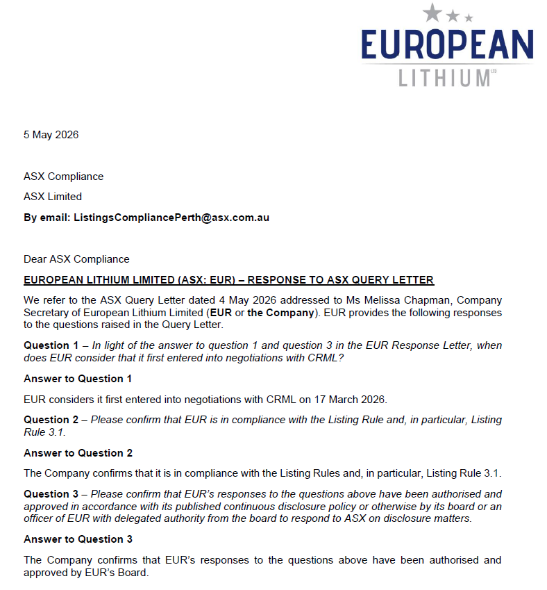 Before reading $EUR's responses to the ASX, you should be aware that the board of $CRML comprises: 
- Tony Sage
- Malcolm Day
- Mykhailo Zhernov
- Michael Hanson
- Michael C. Ryan
...and the board of $EUR comprises:
- Tony Sage
- Malcolm Day
- Mykhailo Zhernov
- Michael Carter