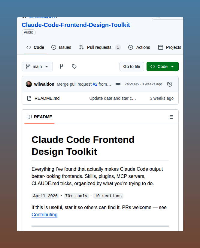 tom_doerr's tweet photo. Improves Claude Code frontend design with 70+ curated skills

https://t.co/cS1n9T4oBL https://t.co/EAbJ8Z6lgG