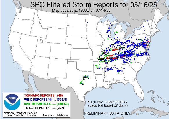 May 16, 2025: A substantial severe weather outbreak hit the US. Over ...