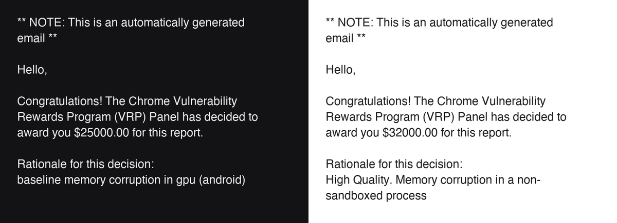 Google paid us $57,000 for two bugs in Chrome.

We’re not doing this for the bounty, but it’s always fun to get rewarded.

These bugs were found using nothing fancier than a $20/month AI subscription.

If you’re curious, come check out our talk at the Real World AI Security