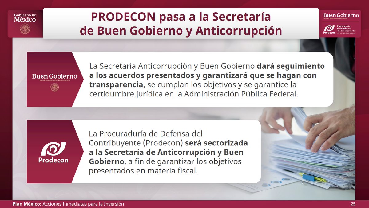 📌 Hoy se ha hablado mucho de la supuesta “desaparición” de la PRODECON tras las acciones del Plan México presentadas esta mañana.

☑️ Precisión importante: La PRODECON no desaparece.
Se trata de una sectorización: pasará a formar parte del sector de la Secretaría de