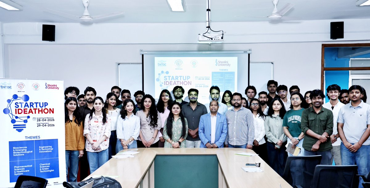 ihubshoolini's tweet photo. iHUB Shoolini, Shoolini University organized Startup Ideathon 2K26 on April 29, 2026, bringing together participants from Pharmacy, Biotechnology, Artificial Intelligence, and other disciplines to present their ideas on plant-derived drugs and AI applications in healthcare. https://t.co/S8wfTRSocr