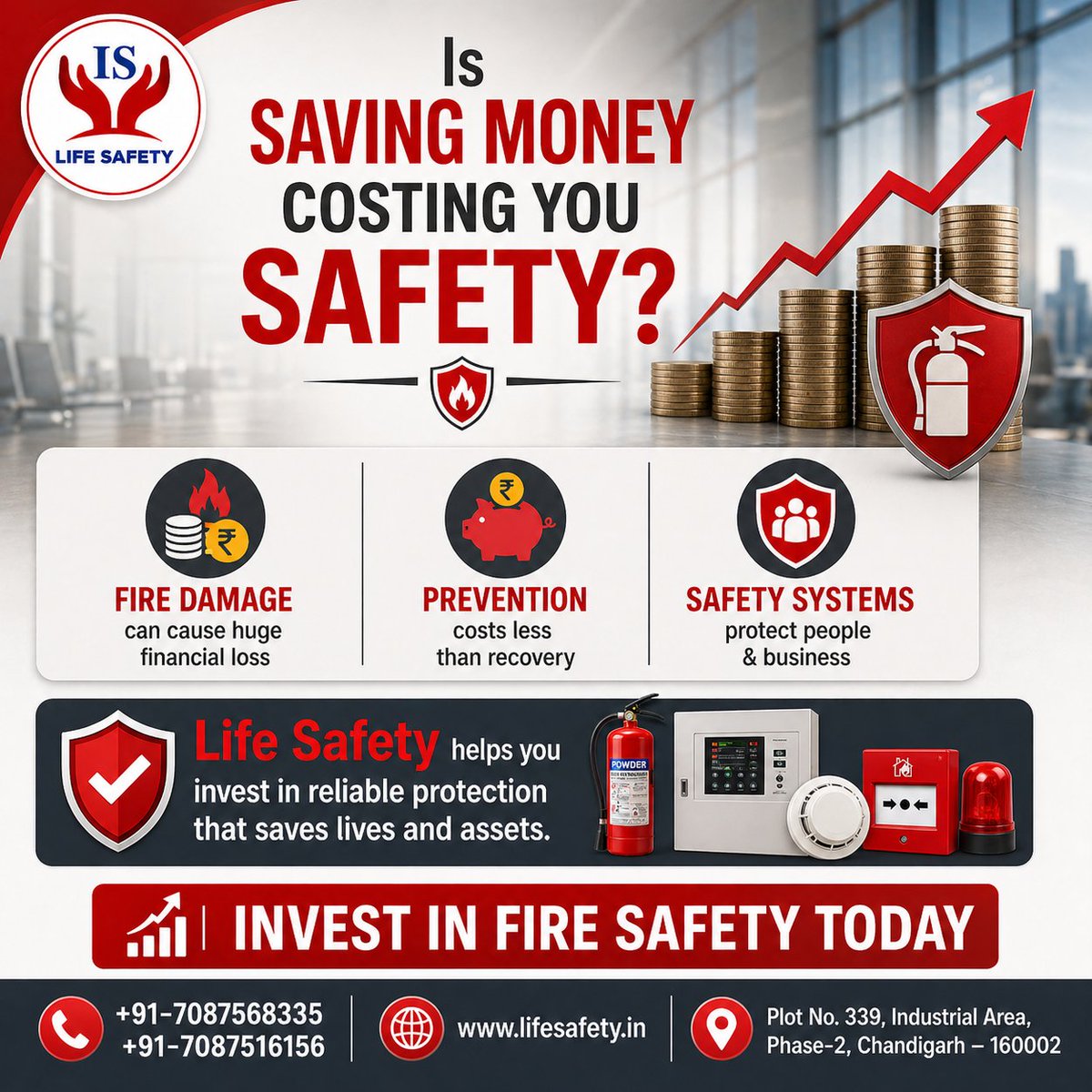 LifeSafety18's tweet photo. 💰 Saving money on safety can cost you more.

🔥 Damage is expensive
💡 Prevention is smarter
🛡 Protection saves lives &amp; business
Invest in fire safety today.

🌐 https://t.co/oQqBoswzYS
📍 Industrial Area, Chandigarh

#FireSafety #SmartInvestment https://t.co/RztdeGtiVL