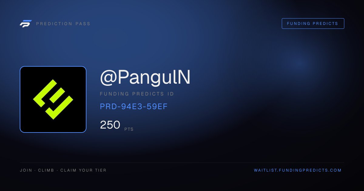 PangulN's tweet photo. Just claimed my spot on the @FundingPredicts waitlist. Top 50 = founding access + 30% off a funded account. The race is on.

https://t.co/P5RhObFM6R https://t.co/ZWHaXc2xkI