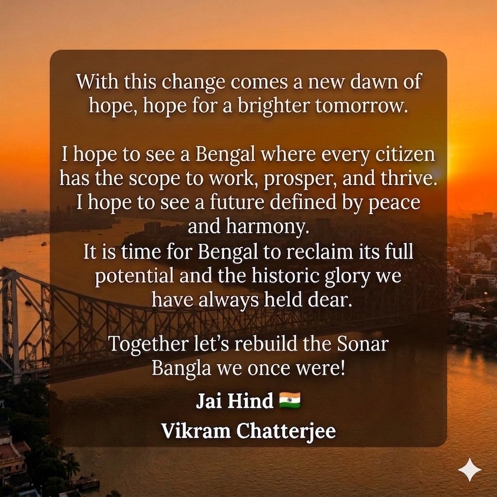 VikramChatterje's tweet photo. Congratulations @BJP4India on the historic win. Hoping for a better tomorrow in Bengal! 🙏🏻🇮🇳 https://t.co/82hMt7VNhv