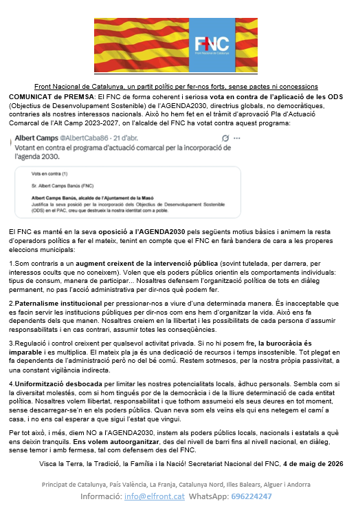 NI a l'AGENDA2030. SI a la pagesia, a la responsabilitat i a l'ordre moral