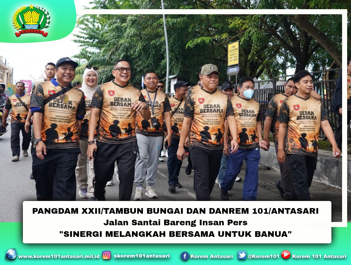 korem101's tweet photo. *Pangdam XXII/TB dan Danrem 101/Antasari Jalan Santai Bareng Insan Pers: "Sinergi Melangkah Bersama untuk Banua"* https://t.co/mVznDTW50o