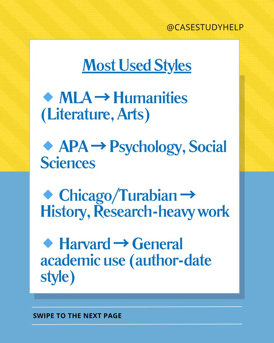 casestudyhelp's tweet image. Different subjects, different citation styles—and using the right one matters more than you think.

Visit at: tinyurl.com/mt7kzamd

#CitationStyles #AcademicWriting #StudentGuide #ResearchTips #MLA #APA #ChicagoStyle #IEEE #AMA #HarvardStyle #StudyTips #casestudyhelp