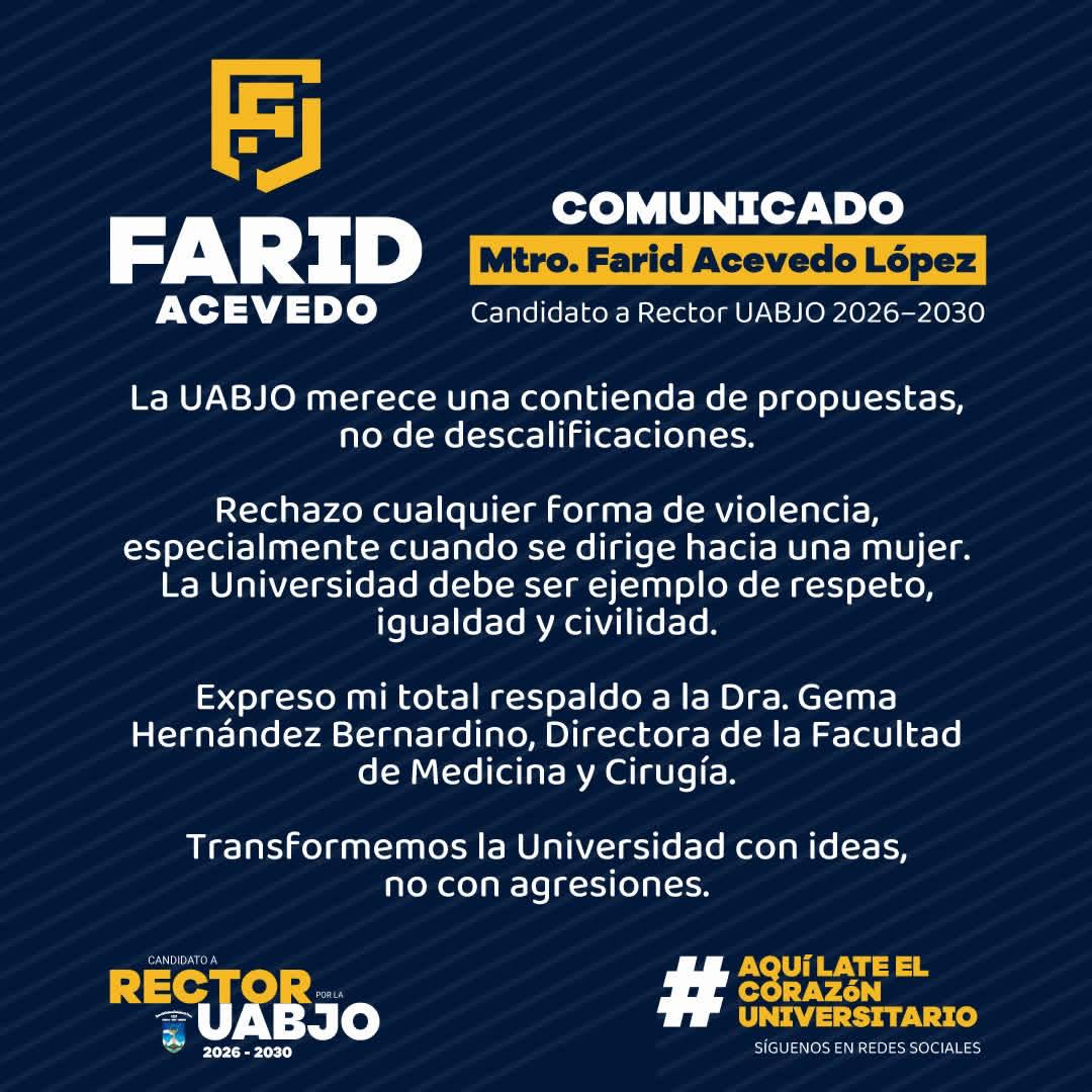 pregoncito's tweet image. La #UABJO merece una contienda de propuestas,no de descalificaciones, afirma @Farid_AcevedoL Candidato a #Rector de la máxima casa de estudios de #Oaxaca