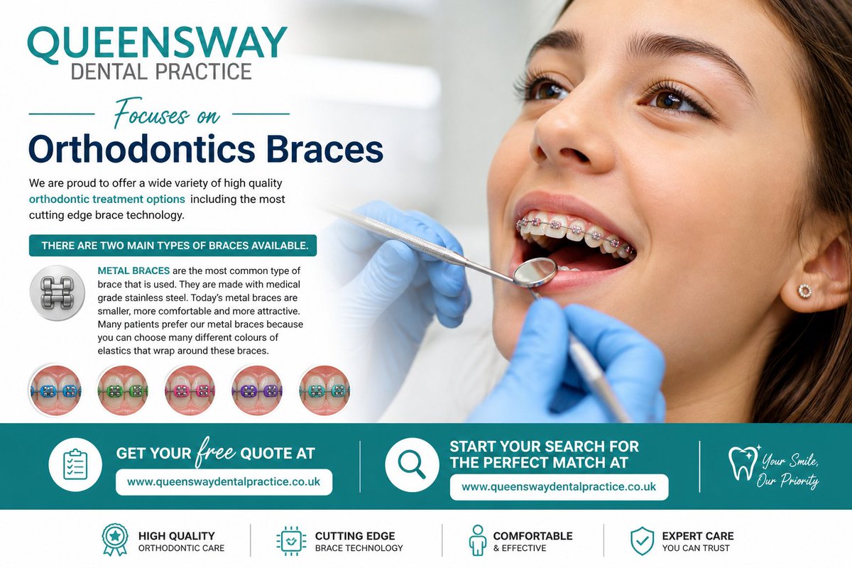 QueenswayDent's tweet image. Upgrade your smile with modern metal braces 😁
Comfortable, stylish &amp;amp; effective!
Get your FREE quote today 👇
#Braces #Orthodontics #Smile