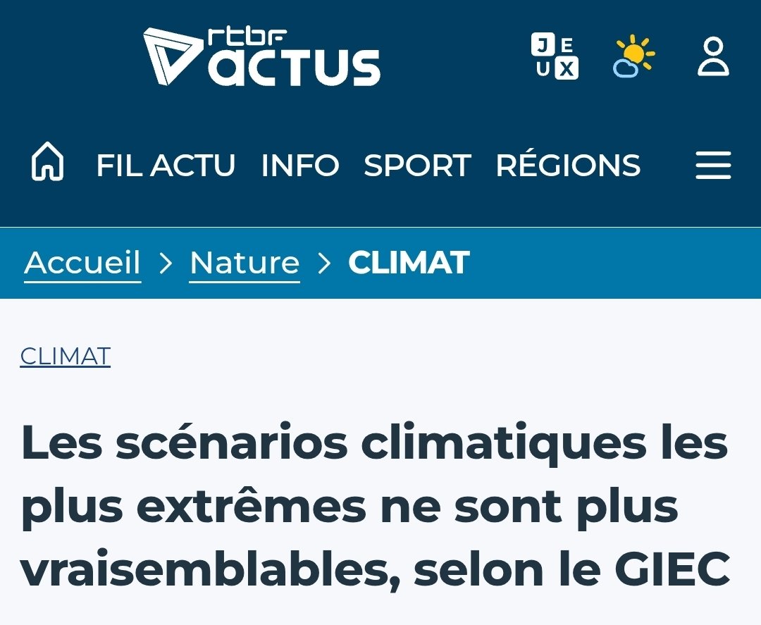 Une nouvelle apocalyptique pour les marchands de peur? 

Un panel d'experts du GIEC estime que " les scénarios climatiques les plus extrêmes ne sont plus vraisemblables" .

Le nouveau scénario LE PLUS PESSIMISTE évoquerait à présent un réchauffement climatique de 3,5° d'ici 2100.
