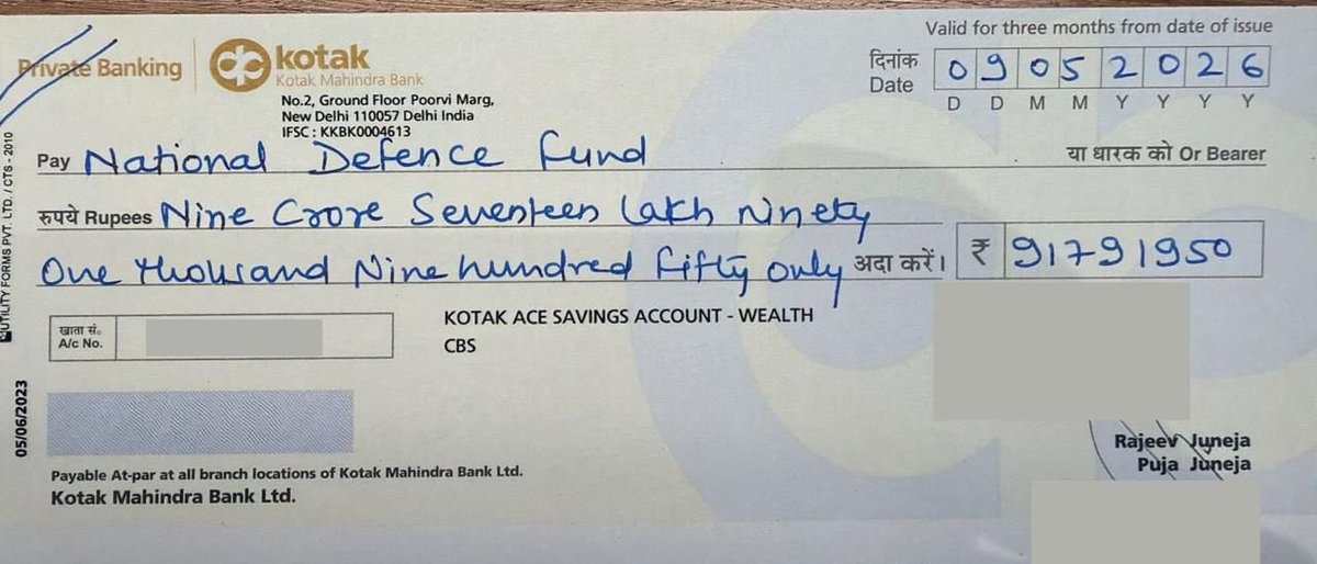IRajeevJuneja's tweet photo. Some actions are meant to be repeated.
This year, I am doing it again. ₹9,17,91,950 towards our Armed Forces.

Not about one act, but ensuring it continues.

Jai Hind 🇮🇳 https://t.co/50OyTACiRB