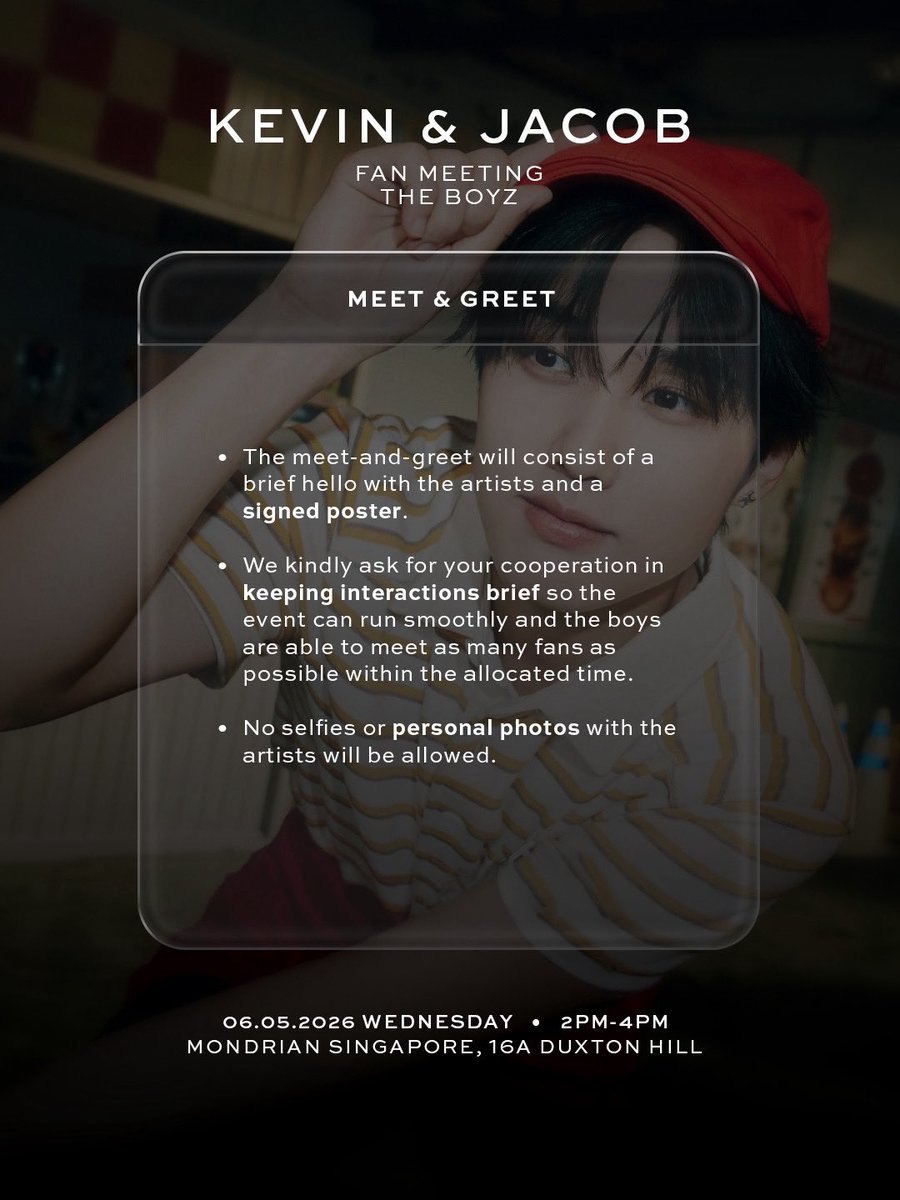 See you tomorrow Singapore 🇸🇬🌴 we want as many of you to be able to meet Kevin &amp; Jacob as possible, please follow all rules &amp; instructions of our on-site team!

#TheBoyz